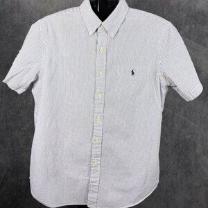 Ralph Lauren Men's Short Sleeve Button Down Seersucker Blue White Stripe L
